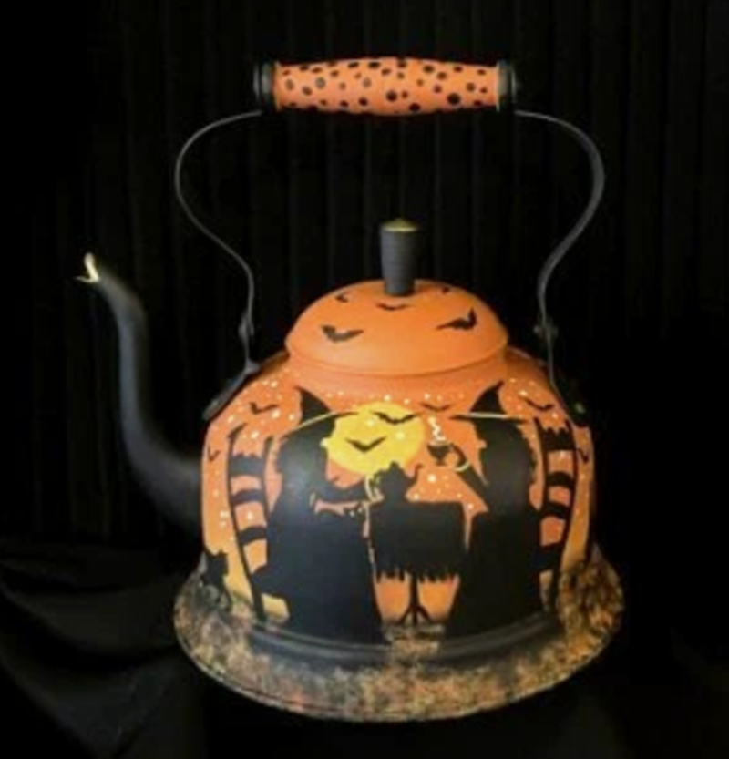 OOAK-Vintage Goose-Neck Copper Kettle – Hand-Painted Halloween Art by Peggy G.