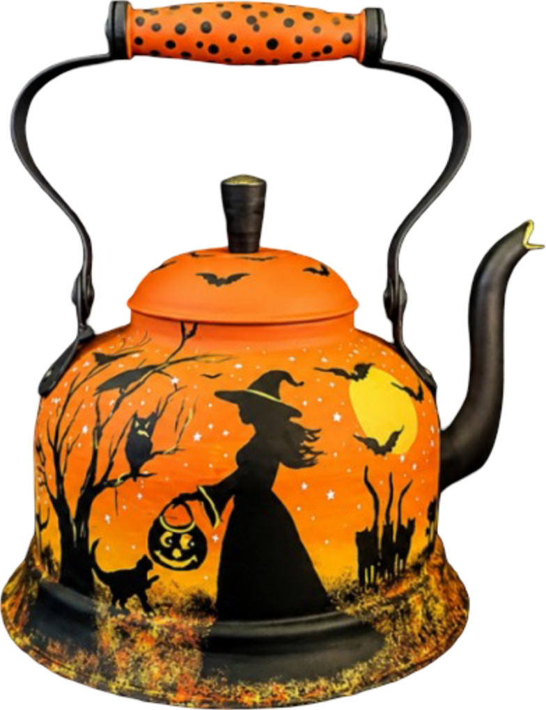 OOAK-Vintage Goose-Neck Copper Kettle – Hand-Painted Halloween Art by Peggy G.