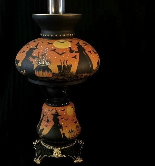 Vintage Halloween Witch Black Cats Gone w/the Wind 3-Way 20" Lamp- by Peggy G